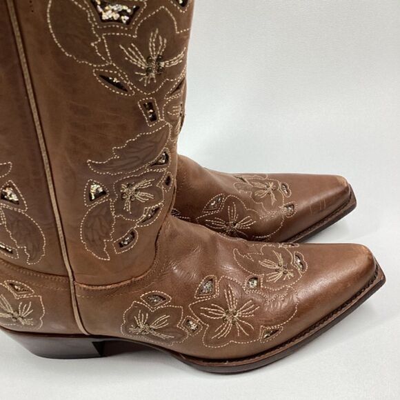Shyanne Brown Embroidered Heeled Boots - Picture 6 of 16